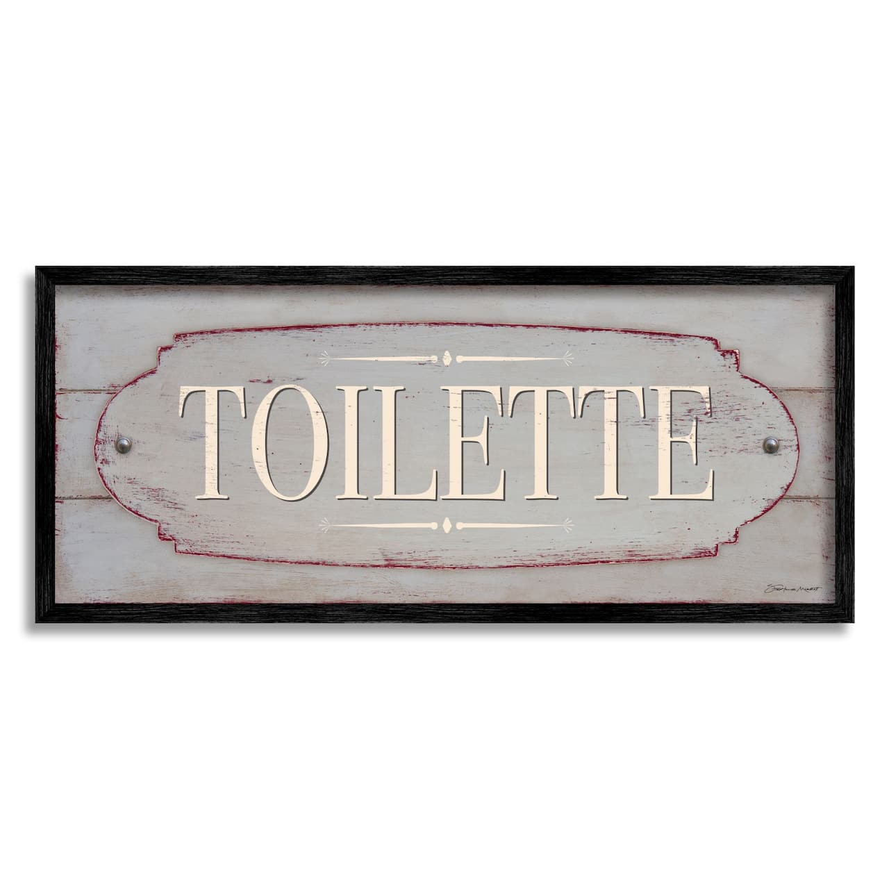 Stupell Industries Rustic Toilette Sign French Farmhouse Traditional Grain Pattern Framed Wall Art